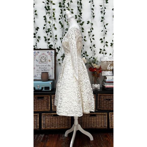 Vintage 60s White Lace Tea Dress Bridal Wedding Lorrie Deb Mod Party XS/S - Picture 6 of 12